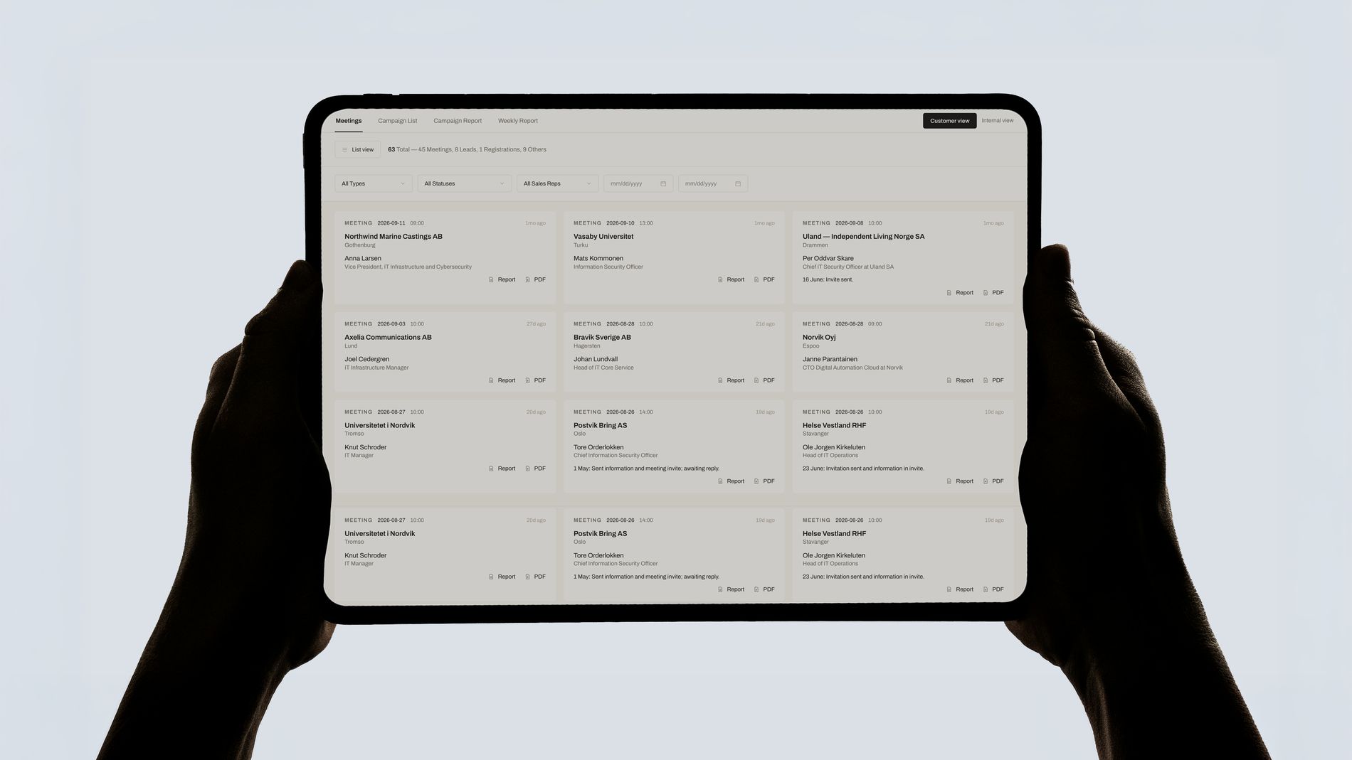 CoSeller meetings board on a tablet